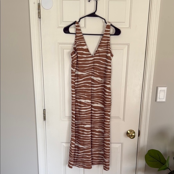 Brown Zebra Pattern Silk Midi Dress Size Small - Picture 5 of 5